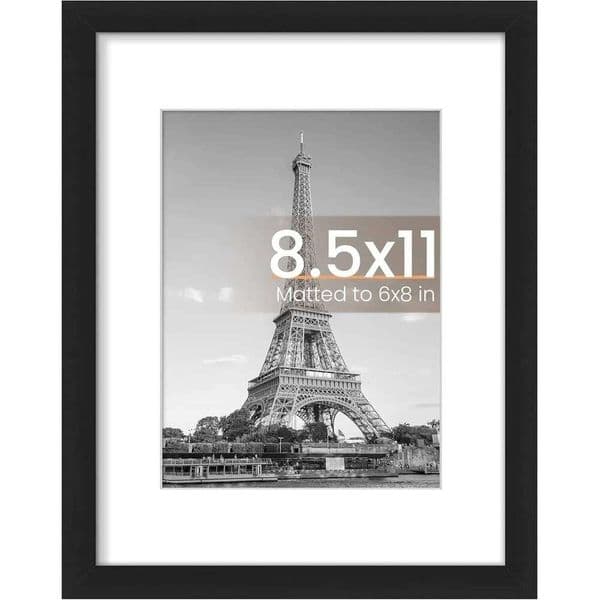 By Picture Frame, Display Pictures 6x8 with Mat or 8.5 x 11 Without, Wall Hanging Photo Frames, Black, 1 Pack 26H0225