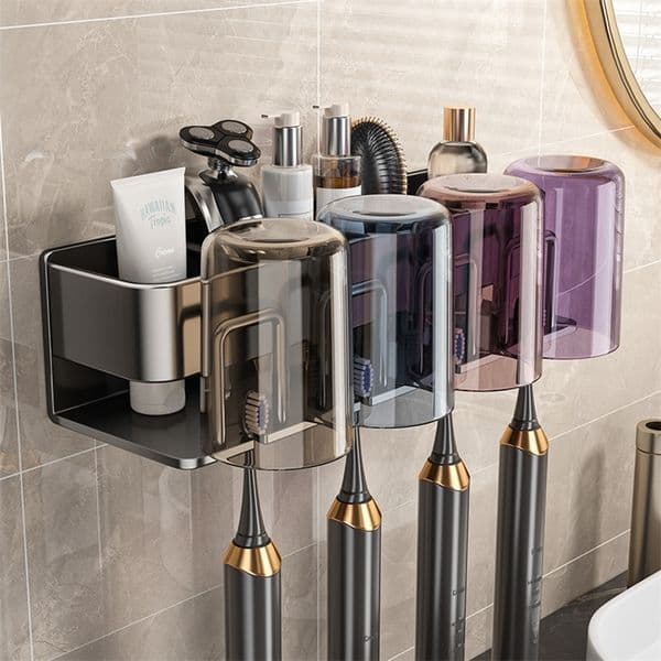 No-Drill Toothbrush Holder and Storage Rack Wall-Mounted Cup Holder Bathroom Set 260208