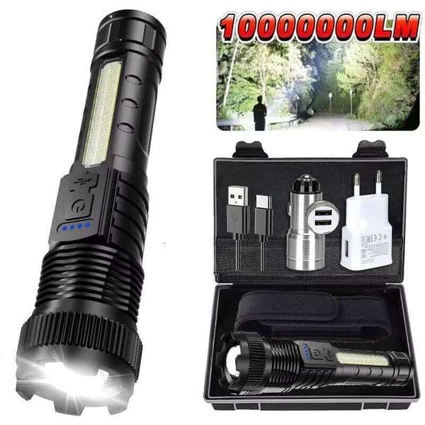 Ultra-bright LED Flashlight Rechargeable Telescopic Tactical Torch Red Blue Double Flash Lamp for Outdoor Camping Emergency Z260228