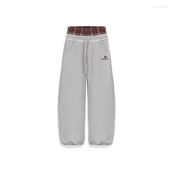 Men's Pants Deeptown Gray Vintage Striped Embroidery Women Sweatpants Double Waist American Style Straight Sports Baggy Casual Hip Hop