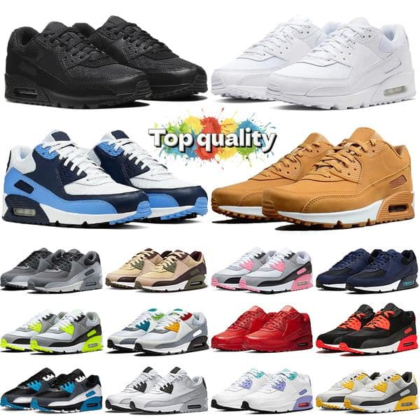 Classic Designer 90 Men Women Running Shoes With Box Triple Black Mesh Leather White Yellow Grey Moss Green Volt Obsidain 90s Sneakers Big Size
