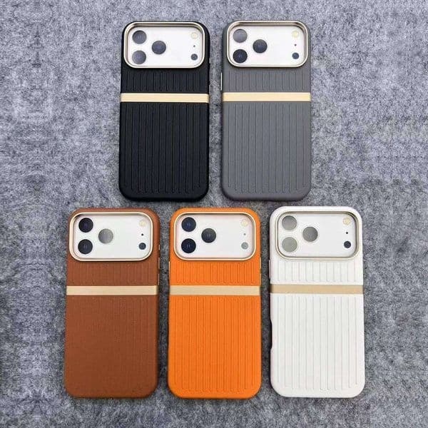 High-end Luggage Stripe Magnetic Phone Case for iPhone 17 Max Air 16 Pro 15 14 13 Wireless Charging Palin Leather Hard Cover 26W0228