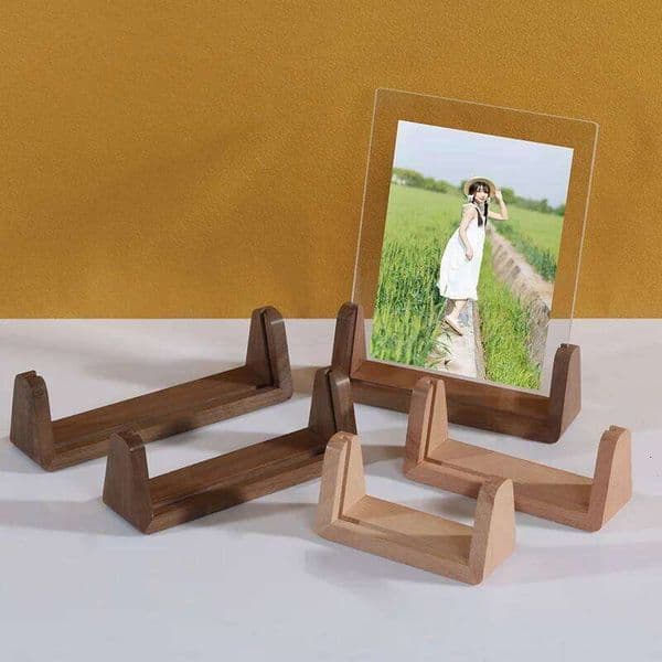 Walnut/Beech Creative Photo Acrylic U Shape Transparent Desktop Wood Wedding Pictures Frame Office Decor 26Y0227