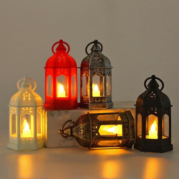 European Style Holder Moroccan Festival Decoration Vintage Plastic Wind Electronic Candle Stand Amazon Ornament Small Oil Lamp