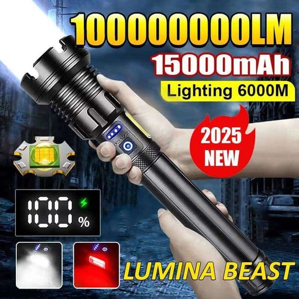 2025 New 15000mAh XHP390 Ultra Powerful Flashlight 10000000LM Zoomable USB Rechargeable Lantern 2200LM Torch for Outdoor Camping Z260228