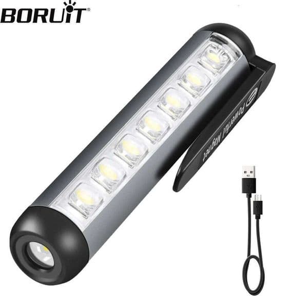 BORUiT Mini Portable LED Flashlight Type-C Rechargeable Ultra Bright Torch With Clip Magnet Work Light Waterproof Camping Lamp Z260228