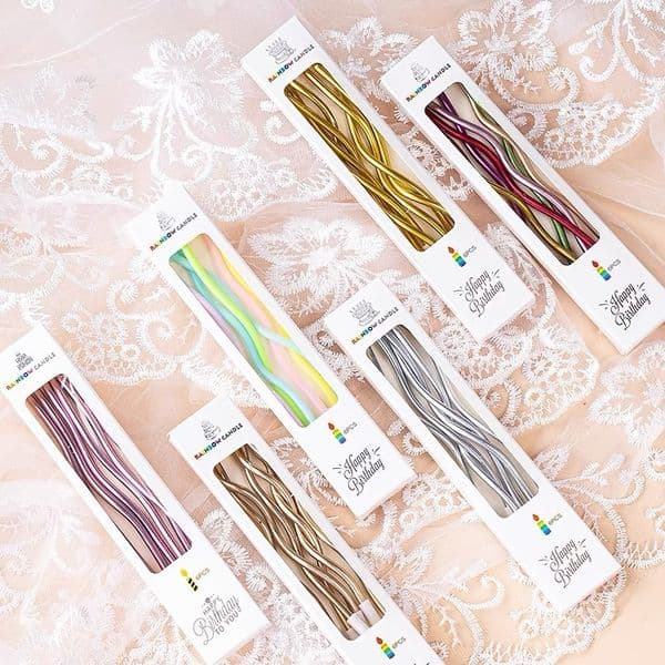 Trendy Retro Curved Cake Decoration Gold-Plated Colorful Spiral Candle Children's Birthday Party Dessert Insert
