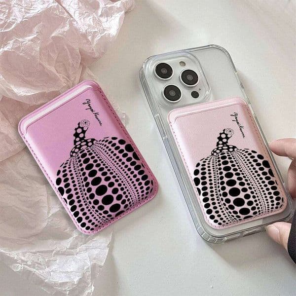 Aesthetic Polka Dot Pumpkin Art Leather Phone Card Wallet For Magsafe Slim Back Pocket Case Shockproof Durable Stylish Design