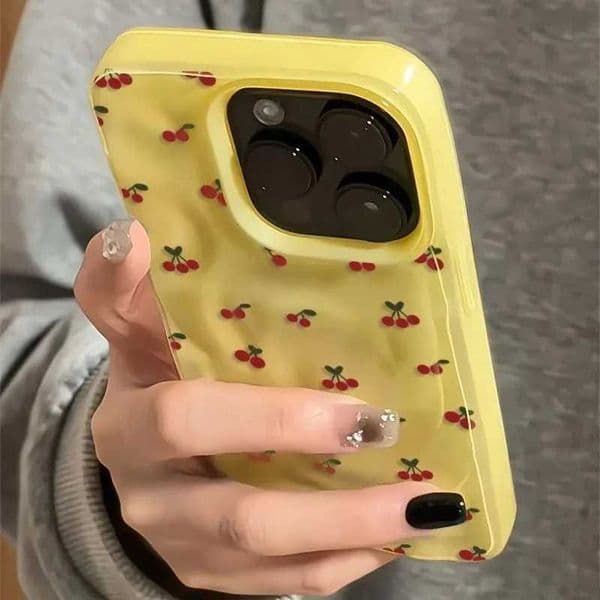 Cherry Folds Cute Texture Phone Case For iPhone 16 15 12 11 17Air Pro Max 13 14 Plus Shockproof Non-Slip Soft Cover Shell Fundas Z260601