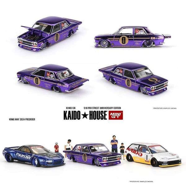 MINIGT KHMG138 In Stock 1:64 Datsun 510 Pro Street Anniversary Edition Electroplated Openable Hood Diecast Car Model Kaido House 26L0601