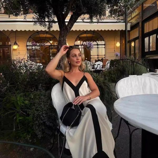 Casual Dresses European And American Summer Product Lazy Vacation Beach Contrasting Color V-neck Slim Suspender Jumpsuit Long Skirt