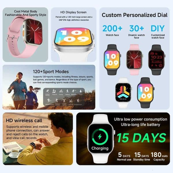 2026 Smart Watch 183 HD Sn Call Rate Monitoring 120 Sports Modes Waterproof for Men Wan Smartwatch GiftJ260601