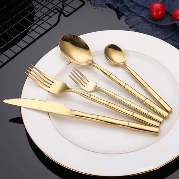 2026 Stainless Steel cologne Tableware Bamboo Festival Design Cutlery Knife Fork Spoon Flatware perfume High Quality Golden Dinnerware Set Free Shipping 33