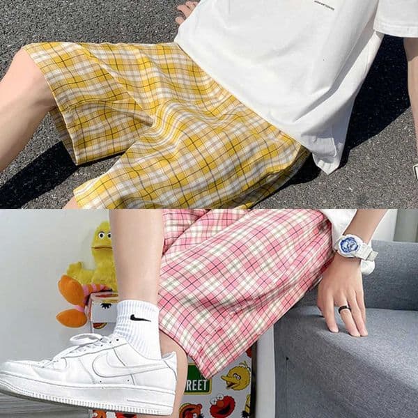 New Korean Fashion Plaid Casual Mens Shorts 2026 Summer Hip Hop Streetwear Bermudas Hawaii Beach Gym Y2K Baggy shorts man L260530
