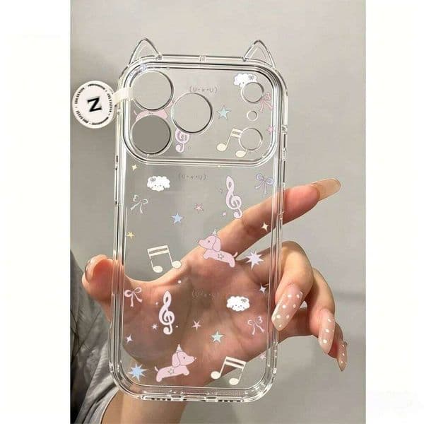 Cute Music Notes Puppy Phone Case For iPhone 17 Air 16 15 14 11 13 12 Pro Max XSMax XS XR X Cat Ears Soft Back Cover