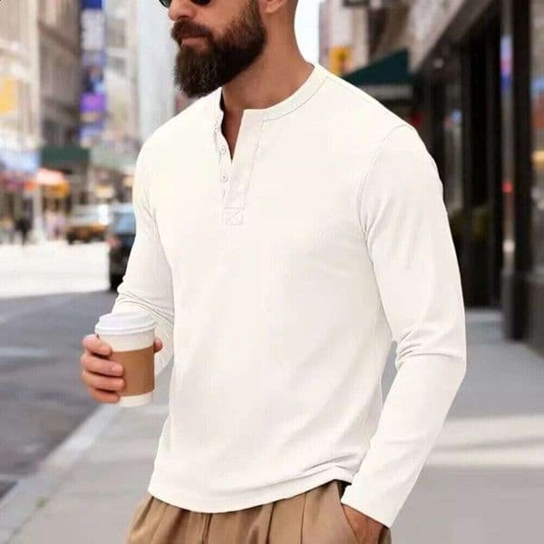 Mens Long Sleeve Henley Shirt 2026 Spring Autumn Casual Solid Color Pullover Top Fashion T Shirt For Daily Wear 260530 Fc2