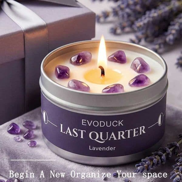 Waning Moon Scented Candle Soy Wax Lavender Scented Candles Silver Tin with Purple Crystal Chips bestfriend gifts gift for woman C260530