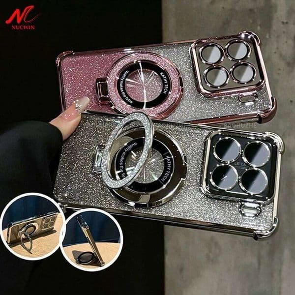 Luxury Glitter Bracket Case for Xiaomi Mi 14 15 Pro 15Ultra Mi15 Magnetic Stand Holder Airbag Shockproof Soft Cover