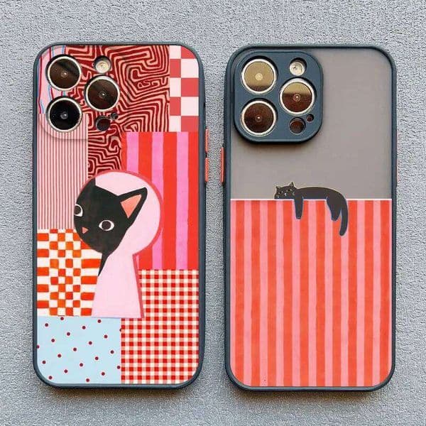 Artistic Black Cat Striped Pattern Phone Case For iPhone 15 14 Plus 16 13 12 Mini 11 XS X XR 17 Pro Max Covers W260601