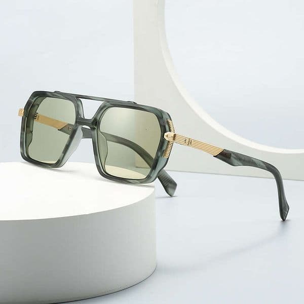 New Men's And Women's Aviator Glasses, Retro Double-Bridge Square Frame Sunglasses