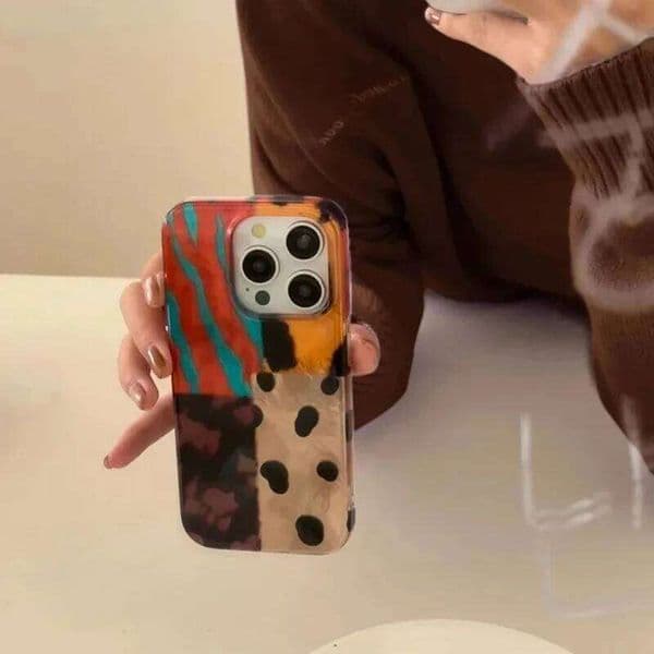 New Retro Fourcolor Leopard Pattern Stitching For iPhone 16E 16 15 14 13 12 11 Pro Max 7 8 Plus X XR XS SE2 Shockproof Case 26Y0601