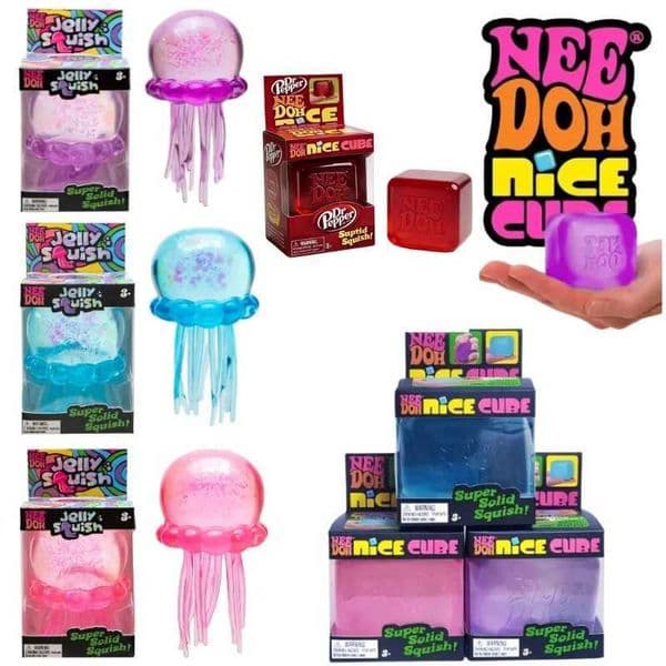 Schylling Nee Doh Jellyfish Cube Squish Toy Soft Jelly Squeeze Stress Relief Fidget Toy Sensory NeeDoh for Kids Adults L2606017DNC