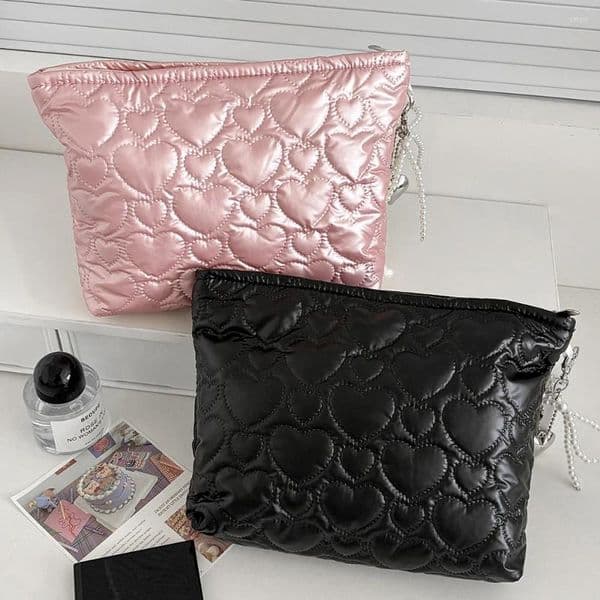 Cosmetic Bags Luxury Heart Waterproof Bag Square Zipper Toiletry Pouch Portable Travel Storage Handbag For Ladies Daily Outdoor Use