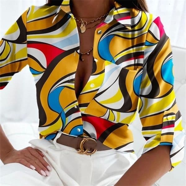 Elegant Women Blouse Spring and Autumn Temperament Top Long Sleeve Stripe Print Office Slim Fit Pocket Shirt w260528