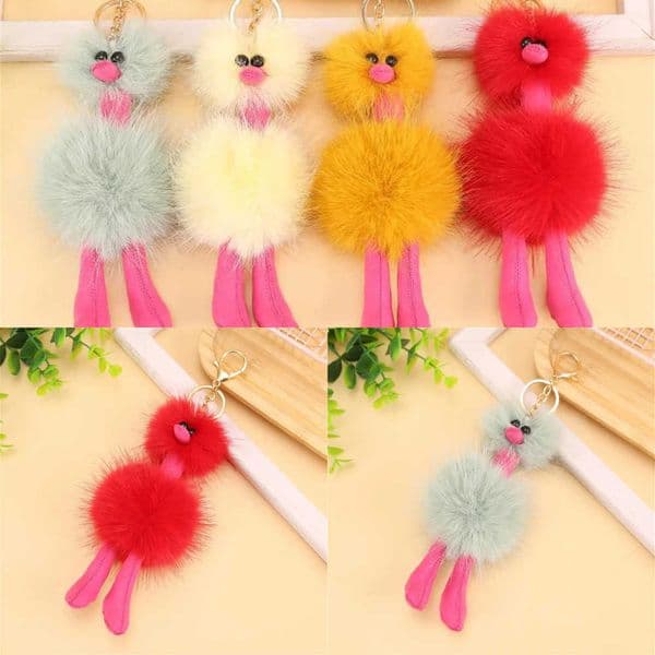 Colorful Fur Ball Keychain Cute Plush Ostrich Pendant Keyring Plush Animal Shape Doll Backpack Key Chain Creative Gifts New 1pcs L260528