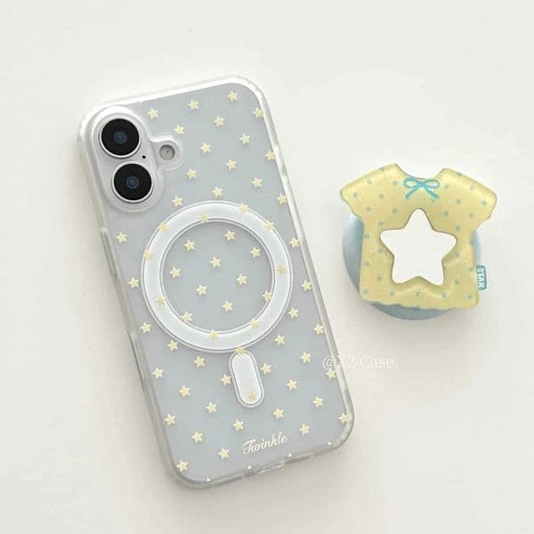 Yellow Korean Cute Stars For Wireless Charge Phone Case For iPhone 11 12 13 14 15 16 17 Air Pro Max 12 13 Plus Y2K Cover Z260601