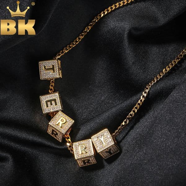 THE BLING KING DIY Block Initial Letter Number Pendant Custom Cube Name Box Chain Choker Fashion Charm Hip Hop Jewelry Gifts 260530
