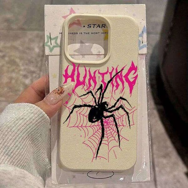 Cool Black Spider Lychee Texture Silicone Phone Case For iPhone 15 16 14 13 12 11 Pro Max Plus 17 Air Soft Cover