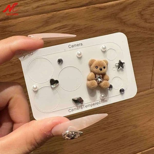 Ins Cute Bear Lens Flim 17 Pro Luxury Bling Diamond Full Cover Hard or Soft Camera Protector for iPhone 17Pro Max