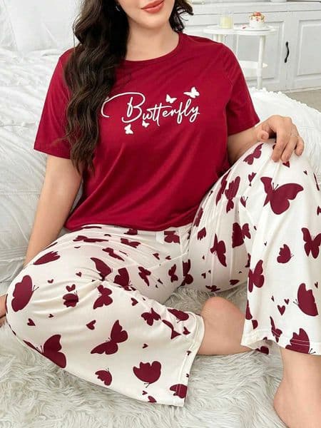Large Size Womens Print Sleepwear Set Comfortable Nightgown with Pants Home Clothes for Relaxing at Home L260525