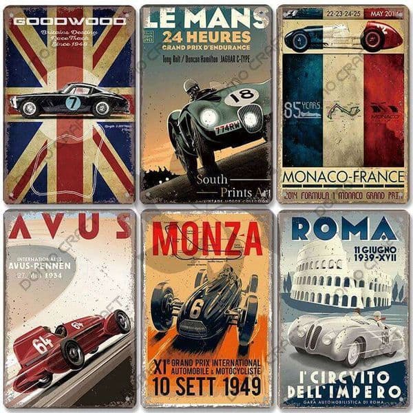 Plaque Tin Signs, Car Racetrack Vintage Metal Poster, Wall Art Decor for Garage Racing Club Home 26L0601