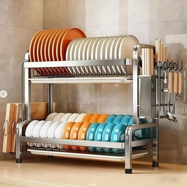 stainless 2-3 layer steel kitchen storage rack for dishes and bowls - used for storing cutlery plates and bowlsL2606015C2V