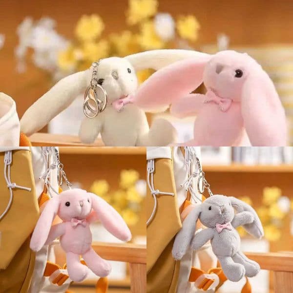 Plush Bunny Kawaii Keychain Cute Rabbit Love Pompom Trinket Toy Girl Bag Car Keychain Mobile Phone Pendant Jewelry Gift L260528