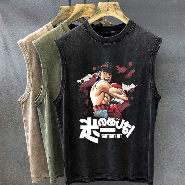 Tank Mens Top Anime Hajime No Ippo Graphic T-shirt Print Oversized Gym Clothing Vintage Wash Sveless Vest Womens Y2k Clothes D260601