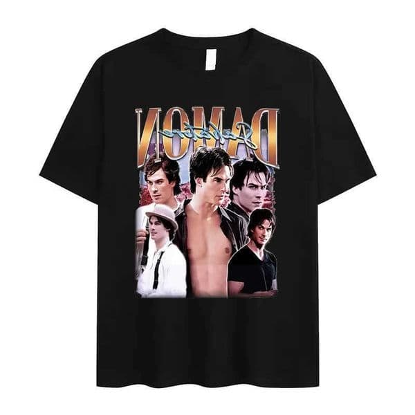 Retro Damon Salvatore IanSomerhalder TV Drama Pattern Tshirt for WomenGothic Fashion Summer Tshirt for Womens Street Wear D260601