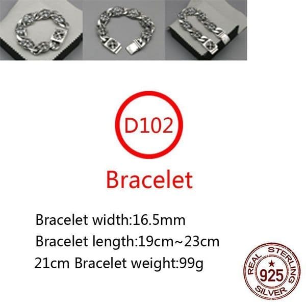 D102 S925 Sterling Silver Bracelet Fashion Letter Personalized Vintage Round Cross Flower Punk Hip Hop Style Lover new