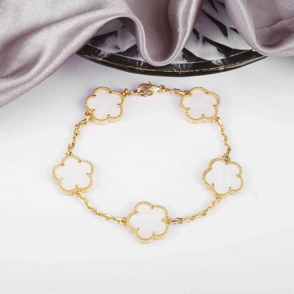 Classic light luxury double sided 5 leaf lucky grass flower bracelet womens hand decoration Titanium steel simple high-grade fa C260601