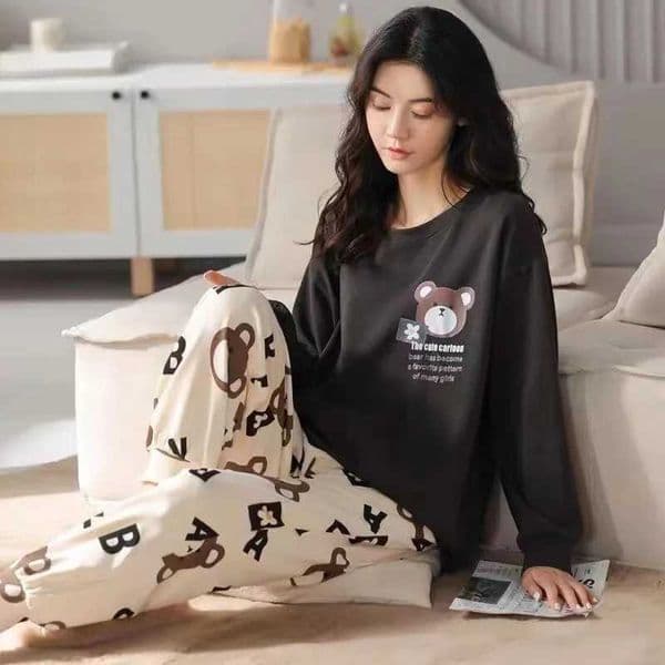 Women Plus Size Pajamas Long-Sleeved Silk Cartoon Students Homewear Two Sets Round Neck Tops and Trousers Sleepwear Loungewear L260525
