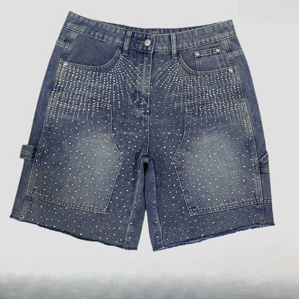Pants Denim Men Jeans Knee Length Hot Drilling Vintage Washed High Waist Straight Trousers Y2k Streetwear Splice Casual 2026 L260601