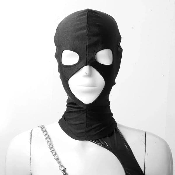 2026 New Halloween Facemask Adult Elastic Mask Open Mouth Eye Glued Full Head Cover Bondage Headgear adult toys Black Slave Restraint Hood 015