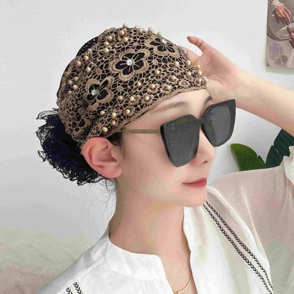 Designer 2026 Women's Hair Covering New Head Wrap Hat Autumn Breathable Luxury Lace Mesh Headscarf Cap Vintage Artistic Style