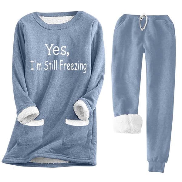 2Pcs/Set Women Autumn Winter Pajama Set O-neck Long Sleeve Sweatshirt Elastic Drawstring Waist Pockets Pants Set Fleece Lining L L260525