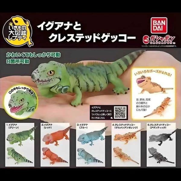Bandai Original Gashapon Animal Figure - Green Iguana Crested Gecko Collectible Realistic Miniature Model Toys for Kids Adults L2606010NDP
