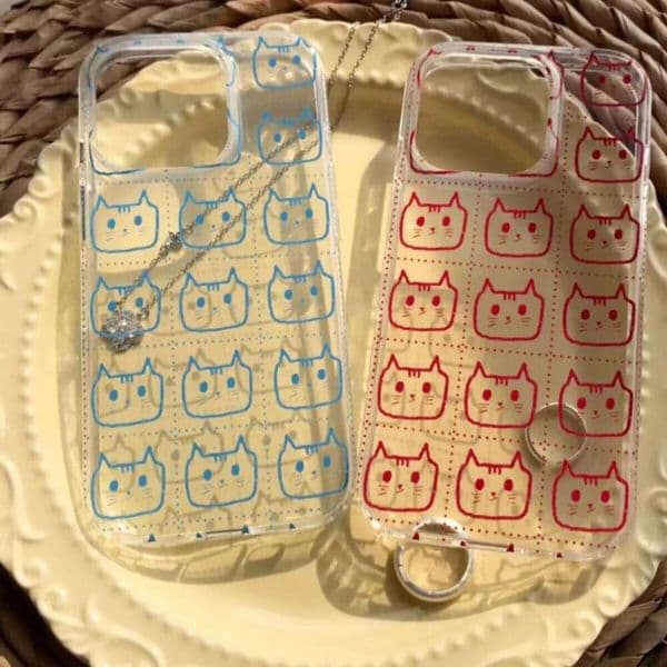 Red And Blue Line Kitten Head Pattern Phone Case For iPhone Air 17 16 15 14 13 12 11 Pro Max XSMax XS XR X Soft Cover