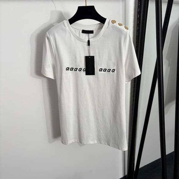 Women Designer Embroidery T Shirts Loose Round Neck Tops Summer Thin Breathable Tees for Women