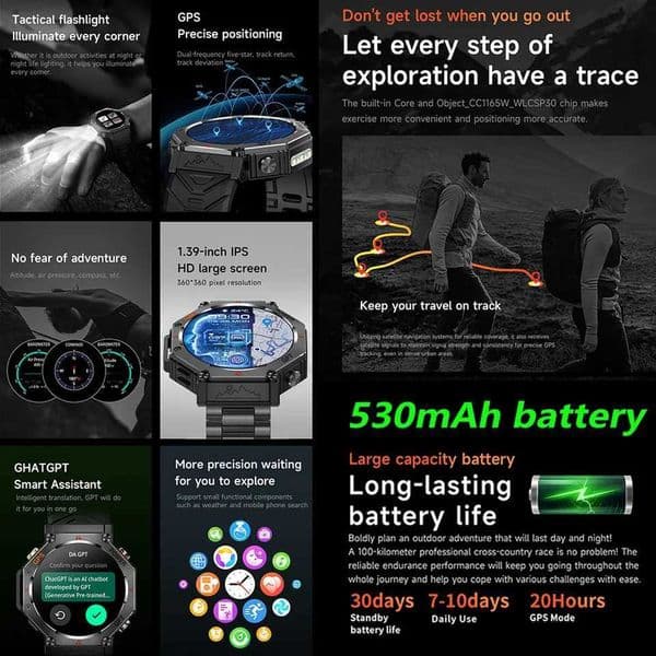 Military Smart Watch T-Rex 3 Bit-in GPS Cpass Altimeter Baretric 10ATM IP69K Waterproof AMOLED Call Smart watchJ260601